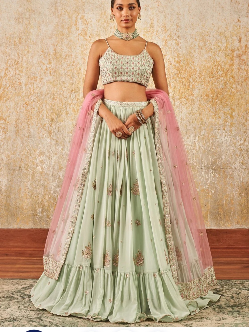 Lashkaraa Elegant Mint Green and Pink Bridal Lehenga Set